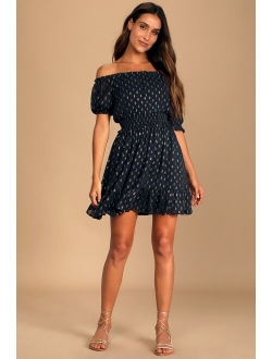 Touch of Glam White Dotted Off-the-Shoulder Valentine Mini Dress