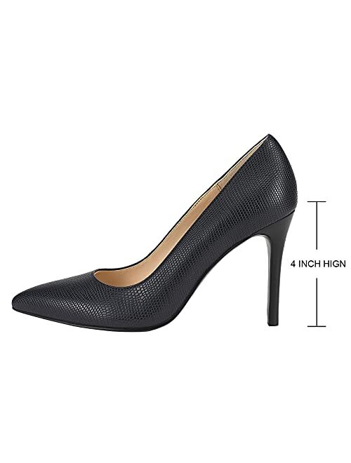 JENN ARDOR Women’s High Heel Slip on Pumps Pointed Toe Classic Fashion 4inch Party Stiletto Heels Dress Office Shoes