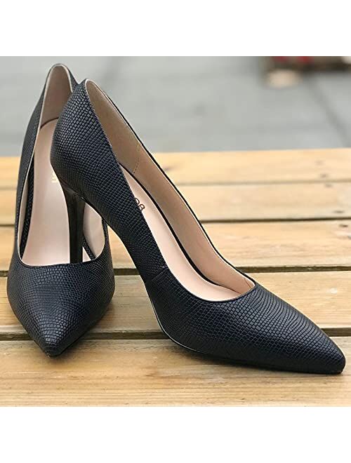 JENN ARDOR Women’s High Heel Slip on Pumps Pointed Toe Classic Fashion 4inch Party Stiletto Heels Dress Office Shoes