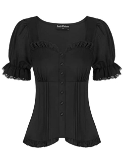 Women Victorian Short Sleeve Shirt Steampunk Lace Up Blouse