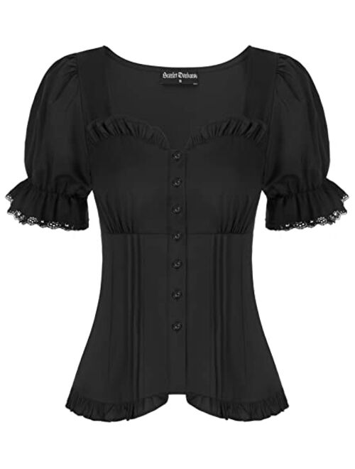 Scarlet Darkness Women Victorian Short Sleeve Shirt Steampunk Lace Up Blouse