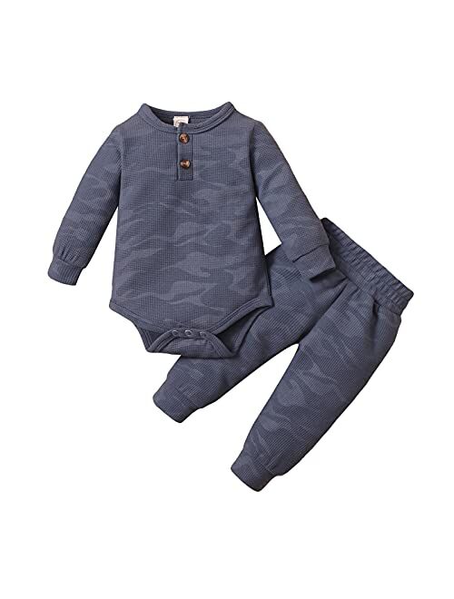 Ma&Baby Newborn Baby Boy Girl Clothes Ribbed Knitted Cotton Long Sleeve Romper Long Pants Solid Color Fall Winter Outfits