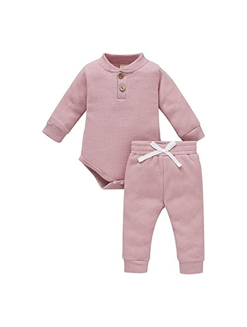 Ma&Baby Newborn Baby Boy Girl Clothes Ribbed Knitted Cotton Long Sleeve Romper Long Pants Solid Color Fall Winter Outfits