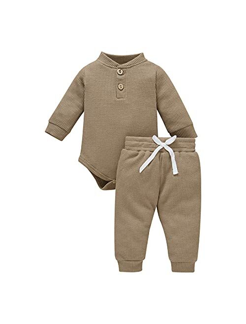 Ma&Baby Newborn Baby Boy Girl Clothes Ribbed Knitted Cotton Long Sleeve Romper Long Pants Solid Color Fall Winter Outfits