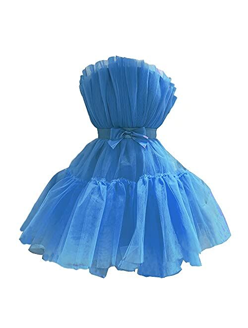 WDBFY Women's Sexy Tulle Short Homecoming Dresses Mini Puffy Cocktail Prom Gowns Tutu Dresses