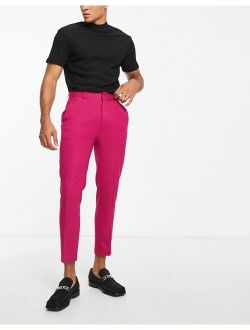 valentine high waist slim crepe smart pants in fuchsia