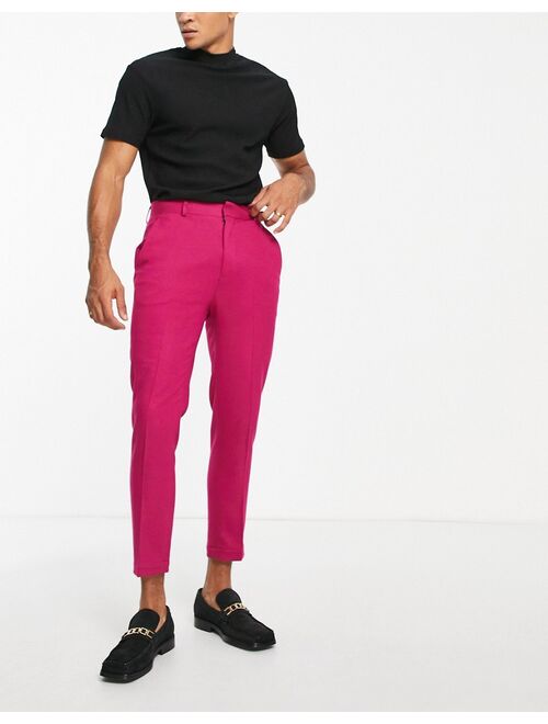 ASOS DESIGN valentine high waist slim crepe smart pants in fuchsia