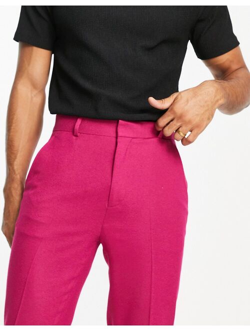 ASOS DESIGN valentine high waist slim crepe smart pants in fuchsia