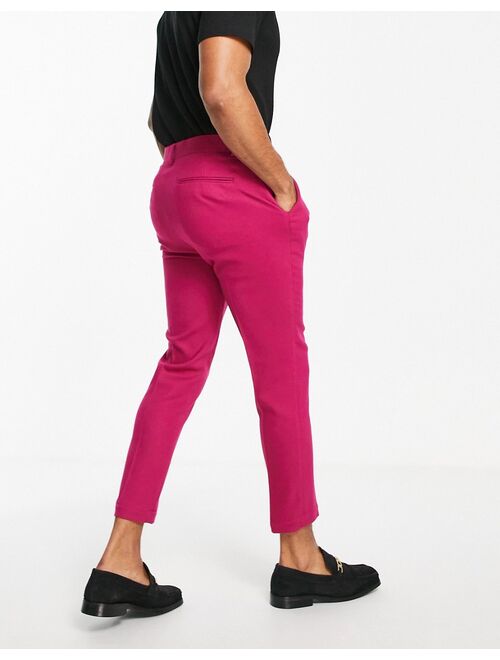 ASOS DESIGN valentine high waist slim crepe smart pants in fuchsia