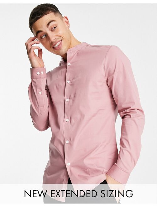 ASOS DESIGN Valentien skinny fit shirt with grandad collar in pink