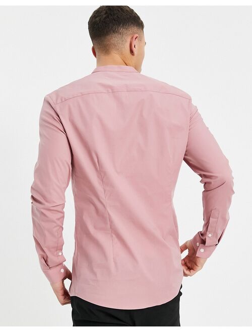 ASOS DESIGN Valentien skinny fit shirt with grandad collar in pink