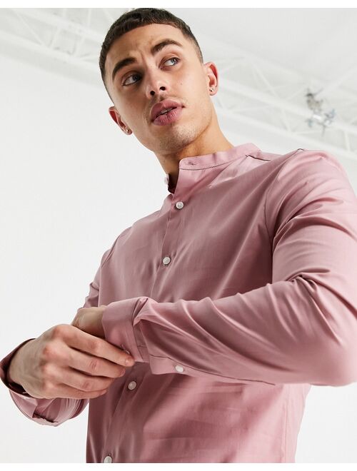 ASOS DESIGN Valentien skinny fit shirt with grandad collar in pink