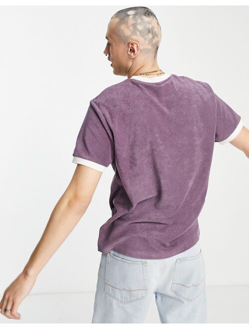 ASOS DESIGN Valentine T-shirt in purple terrycloth with contrast neck and cuffs