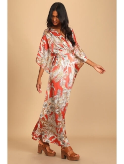 Take A Holiday Tan Tropical Print Maxi Dress