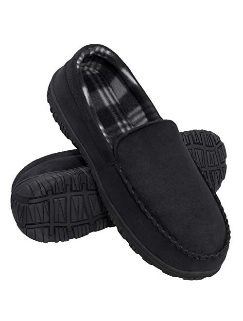 Buy HOMEHOT Men's Slippers with Rubber Hard Sole Slip on Moccasin ...