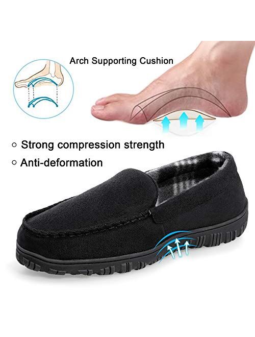 HOMEHOT Men's Slippers with Rubber Hard Sole Slip on Moccasin Slippers With Arch Support