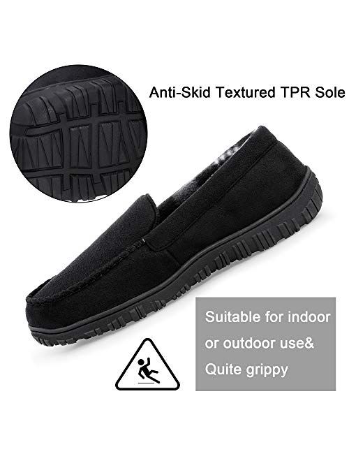 HOMEHOT Men's Slippers with Rubber Hard Sole Slip on Moccasin Slippers With Arch Support