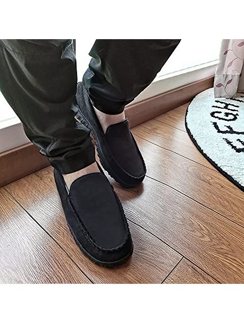 HOMEHOT Men's Slippers with Rubber Hard Sole Slip on Moccasin Slippers With Arch Support