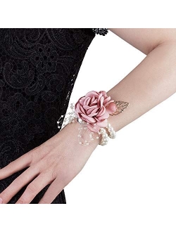 Crownguide Rose Wedding Wrist Boutonniere Corsage Set Fake Flower Bridal Corsage Bracelet for Bridesmaid Décor Womens