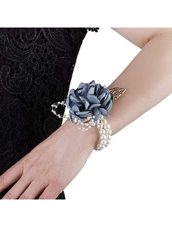 Crownguide Rose Wedding Wrist Boutonniere Corsage Set Fake Flower Bridal Corsage Bracelet for Bridesmaid Décor Womens