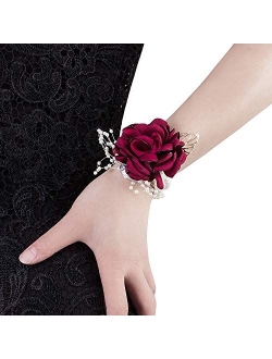 Crownguide Rose Wedding Wrist Boutonniere Corsage Set Fake Flower Bridal Corsage Bracelet for Bridesmaid Décor Womens