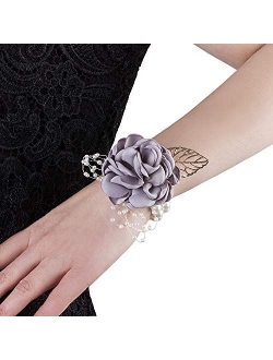 Crownguide Rose Wedding Wrist Boutonniere Corsage Set Fake Flower Bridal Corsage Bracelet for Bridesmaid Décor Womens