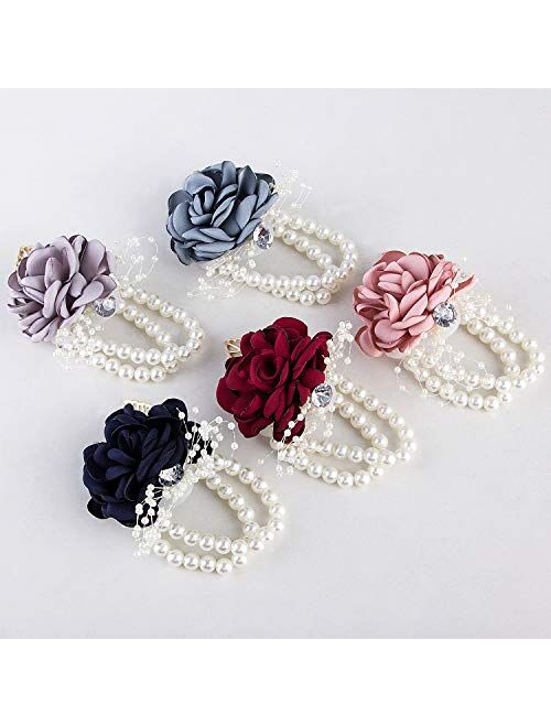 Crownguide Rose Wedding Wrist Boutonniere Corsage Set Fake Flower Bridal Corsage Bracelet for Bridesmaid Décor Womens