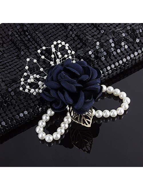 Crownguide Rose Wedding Wrist Boutonniere Corsage Set Fake Flower Bridal Corsage Bracelet for Bridesmaid Décor Womens