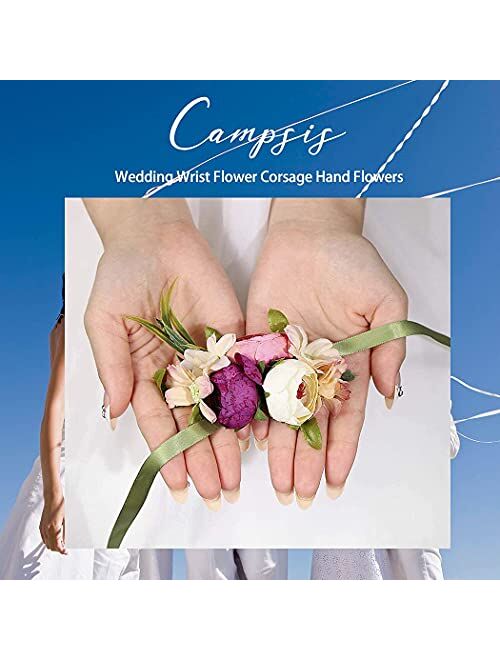 Campsis Wedding Wrist Flower Corsage Hand Flowers Bracelet Party Prom for Bride and Bridesmaid (Pink Purple White)