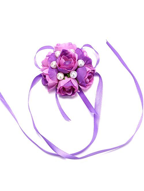 FAYBOX Girl Bridesmaid Wedding Wrist Corsage Party Prom Hand Flower Decor Pack of 2 Champagne