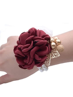 Skydume Snadulor 1 Pcs Artificial Flower Bride and Bridesmaid Wrist Corsage Bracelet,Used for Wedding,Bridal Shower,Party,Wedding Anniversary(Champagne Pink), one size