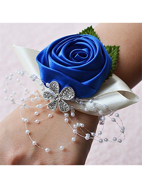 Jackcsale Wedding Bridal Corsage Bridesmaid Wrist Flower Corsage Flowers for Wedding Blue Pack of 2