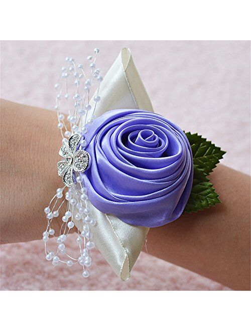 Jackcsale Wedding Bridal Corsage Bridesmaid Wrist Flower Corsage Flowers for Wedding Blue Pack of 2