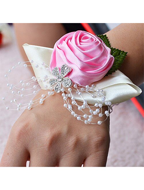 Jackcsale Wedding Bridal Corsage Bridesmaid Wrist Flower Corsage Flowers for Wedding Blue Pack of 2