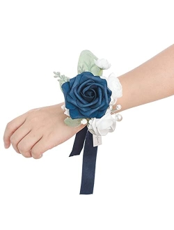 Ling's moment Set of 6 Dusty Blue Wrist & Shoulder Corsage for Wedding Ceremony for Bridesmaid Mother Grandmother for Bridal Shower Wedding Artificial Flower Prom