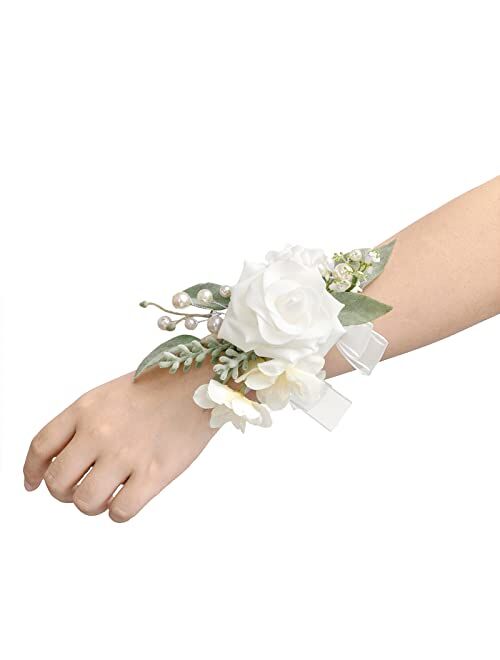 Ling's moment Set of 6 Dusty Blue Wrist & Shoulder Corsage for Wedding Ceremony for Bridesmaid Mother Grandmother for Bridal Shower Wedding Artificial Flower Prom