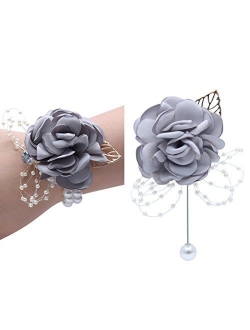 Florashop Satin Rose Wedding Bridal Corsage Bridesmaid Wrist Flower Corsage Flowers Pearl Bead Wristband for Wedding Prom Party