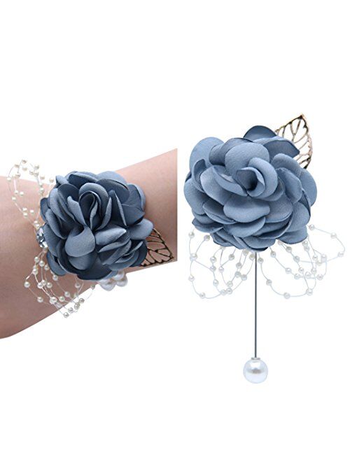 Florashop Satin Rose Wedding Bridal Corsage Bridesmaid Wrist Flower Corsage Flowers Pearl Bead Wristband for Wedding Prom Party