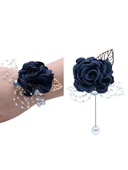 Florashop Satin Rose Wedding Bridal Corsage Bridesmaid Wrist Flower Corsage Flowers Pearl Bead Wristband for Wedding Prom Party