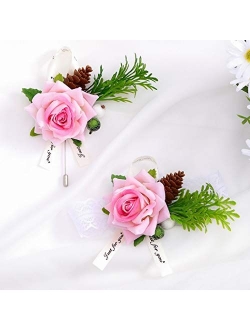 Campsis Wedding Wrist Corsage and Boutonniere Set Wristband Buttonholes Wedding Flowers Prom Suit Decoration for Groom Groomsman Best Man and Girl Brides (Dark Blue)