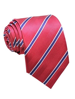 Secdtie Men's Classic Red Blue Striped Jacquard Woven Silk Tie Formal Necktie