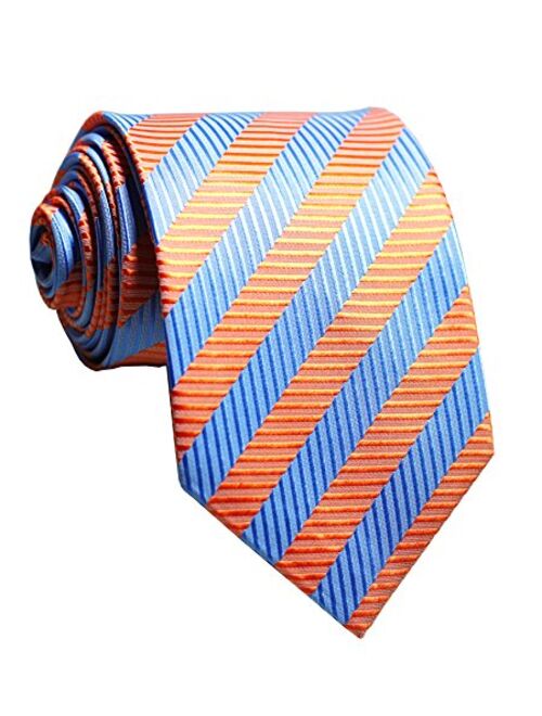 Secdtie Men's Classic Red Blue Striped Jacquard Woven Silk Tie Formal Necktie