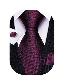 Barry.Wang Men Tie Set Paisley Solid Silk Necktie Pocket Square Cufflinks Extra Long Tie Formal Wedding