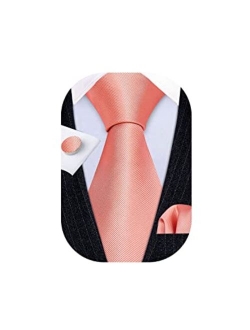 Barry.Wang Men Tie Set Paisley Solid Silk Necktie Pocket Square Cufflinks Extra Long Tie Formal Wedding