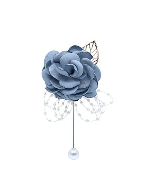 Veido Wrist Corsage Rose Flower Brooch for Wedding Party Prom Wristband Flower Set (Bluish Grey)