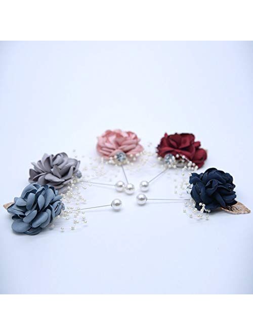 Veido Wrist Corsage Rose Flower Brooch for Wedding Party Prom Wristband Flower Set (Bluish Grey)