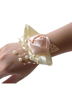 Buery Wrist Corsage, Pack of 2 Wedding Bridal Wrist Flower Corsage Hand Flower Decor for Prom Party Wedding Homecoming (Blue)