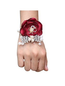 Buery Wrist Corsage, Pack of 2 Wedding Bridal Wrist Flower Corsage Hand Flower Decor for Prom Party Wedding Homecoming (Blue)