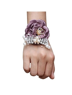 Buery Wrist Corsage, Pack of 2 Wedding Bridal Wrist Flower Corsage Hand Flower Decor for Prom Party Wedding Homecoming (Blue)