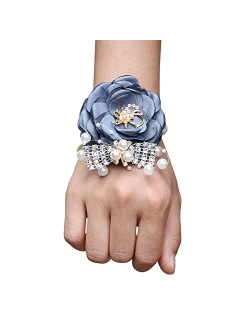 Buery Wrist Corsage, Pack of 2 Wedding Bridal Wrist Flower Corsage Hand Flower Decor for Prom Party Wedding Homecoming (Blue)